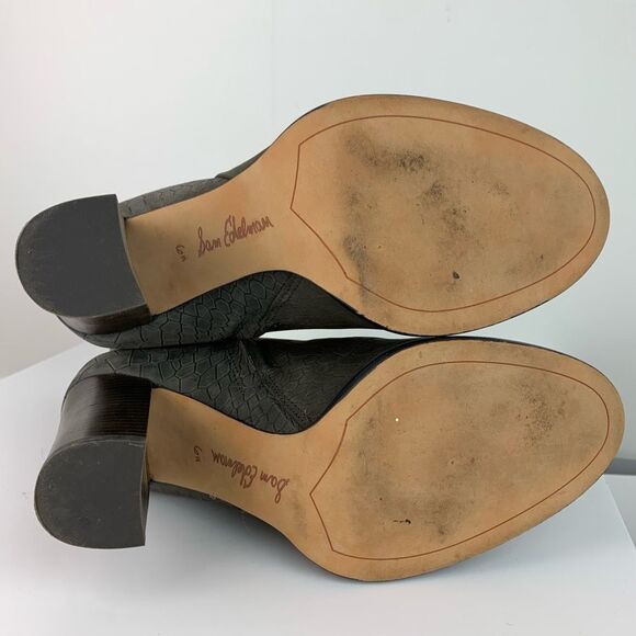 Sam Edelman Women’s Gray Leather Crocodile effect Reyes heeled ankle boots 6.5 - Picture 11 of 15